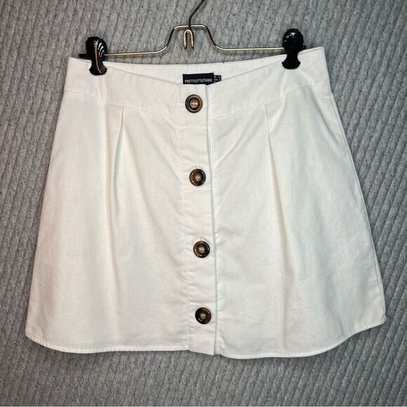 PrettyLittleThing Mini Skirt Buttons Linen‎ Blend Womens Size 6 - Picture 1 of 9